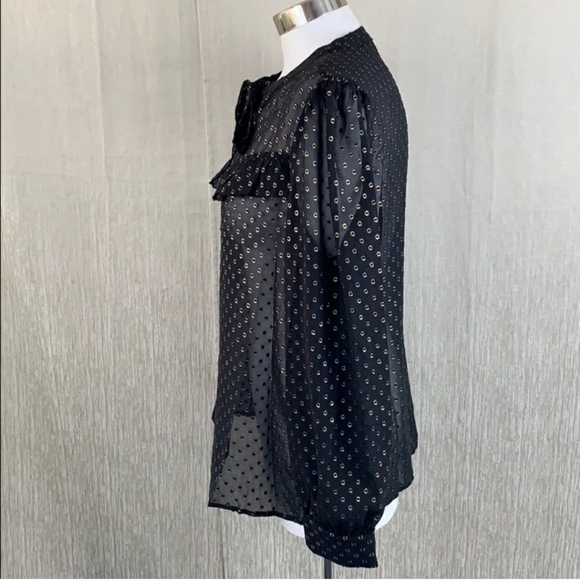 NEW Neiman Marcus Black Metallic Gold Luxury Top Sheer Long Sleeves Bow Ruffled - Picture 5 of 9